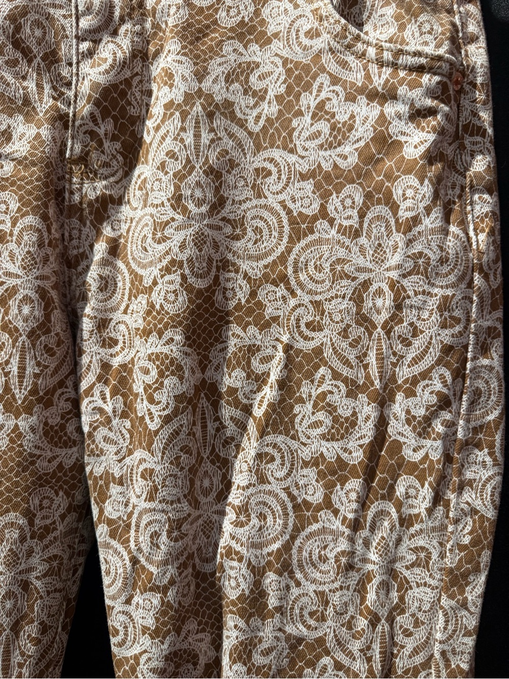 Women's Beige Floral Wide Leg Jeans - Picture 2 of 5